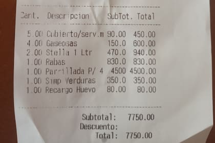 Una usuaria mostró el ticket de una parrilla de la provincia de Buenos Aires y las redes estallaron con críticas