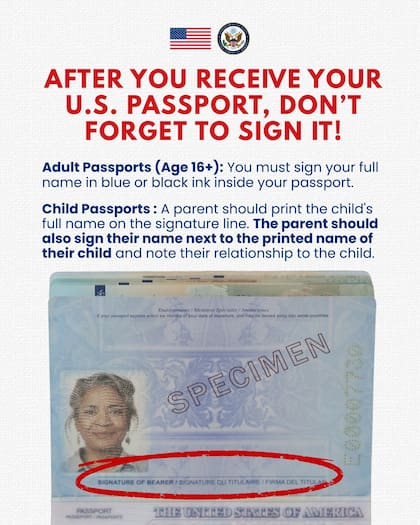 Una vez que se recibe el pasaporte de Estados Unidos, es obligatorio firmarlo