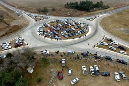 Una vista aérea de la manifestación en Bell Ville, Córdoba