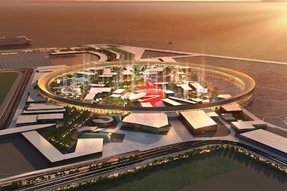 Una vista aérea de Yumeshima, la isla de los sueños que prepara Japón para la Expo 2025 en un espacio artificial desarrollado sobre la bahía de Osaka