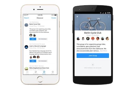 Una vista de la aplicación Facebook Groups, diseñada para administrar los grupos de la red social