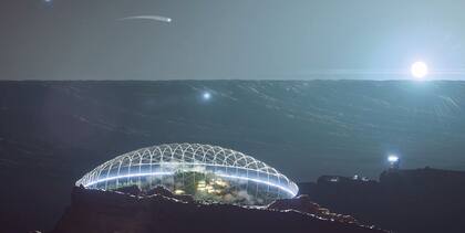 Una vista de la Base Alfa en Marte, tal como la imagina Elon Musk y SpaceX