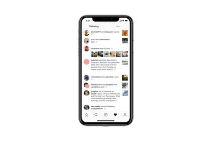 Una vista de la función Siguiendo (Following) una pestaña ubicada dentro del botón Me Gusta. Según Instagram, era un reporte desconocido y sus prestaciones no eran útiles ni beneficiosas