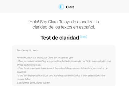 Una vista de la interfaz de Clara, el sistema que analiza la claridad de los textos en español