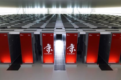 Una vista de la supercomputadora K japonesa, la décima más poderosa del mundo a noviembre de 2017