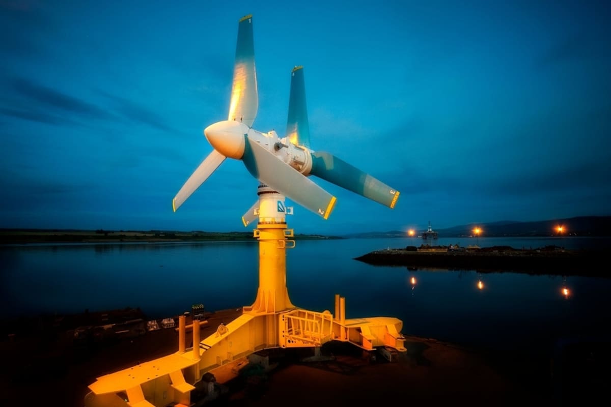 Una vista de la turbina marina AK-1000 en Nueva Escocia, Canadá, el mismo modelo instalado en el océano Atlántico y el Mar del Norte
