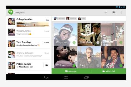 Una vista de la versión para Android de la aplicación Hangouts, como Google decidió renombrar al servicio de chat Talk