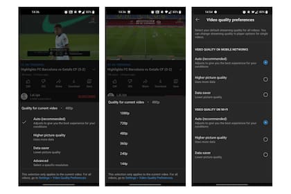Una vista de las nuevas opciones que YouTube ofrece en sus aplicaciones móviles