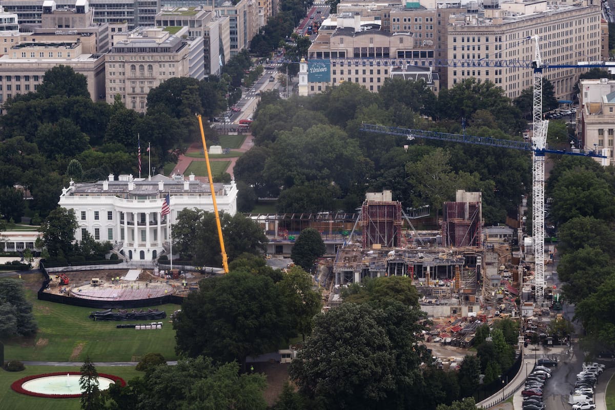 Una vista de las obras del nuevo salón de baile de la Casa Blanca