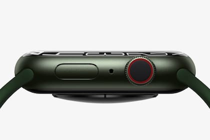 Una vista de perfil del nuevo Apple Watch Series 7 equipado con una pantalla más grande