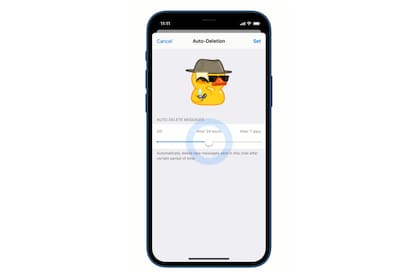 Una vista del ajuste del temporizador de borrado automático de Telegram, disponible por 24 horas o siete días