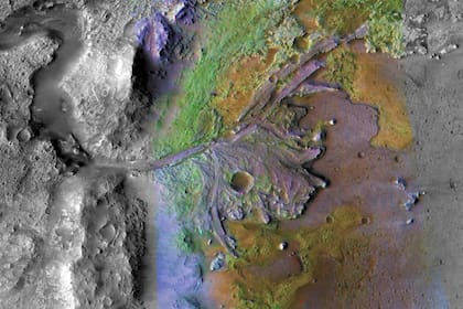 Una vista del cráter Jezero, la zona elegida para la exploración que realizará el rover Perseverance