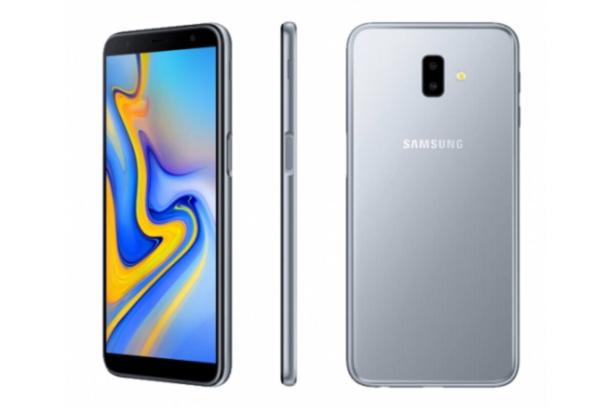Una vista del Galaxy J6+, un modelo que cuenta con cámara doble y lector de huellas dactilares en el borde lateral derecho