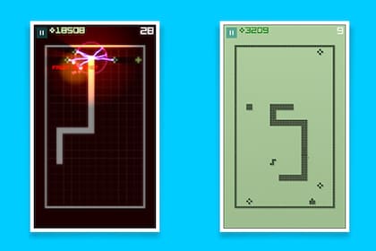 Una vista del juego Snake Rewind para iOS, Android y Windows Phone