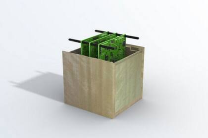 Una vista del prototipo de satélite japonés de madera que busca resolver el problema de los desechos en el espacio