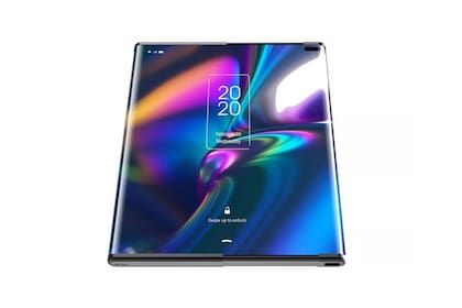 Una vista del prototipo de TCL con la pantalla deslizable en modo tableta
