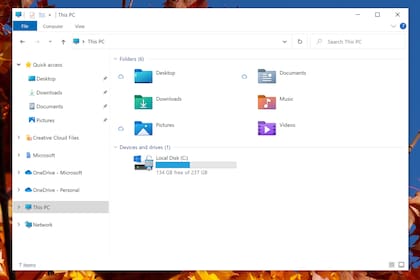 Una vista del rediseño de la interfaz de Windows 10, disponible en una versión de evaluación de la compañía