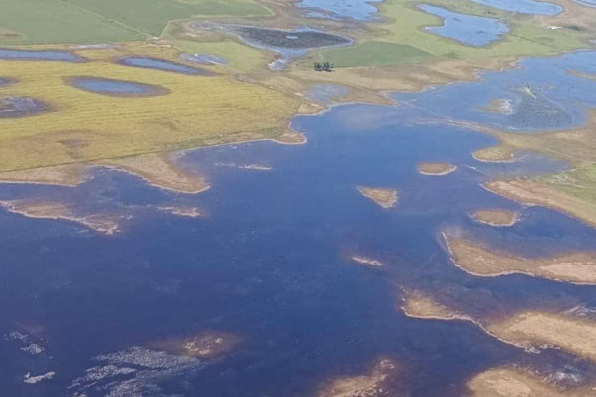 Una vista general de las inundaciones en 9 de Julio