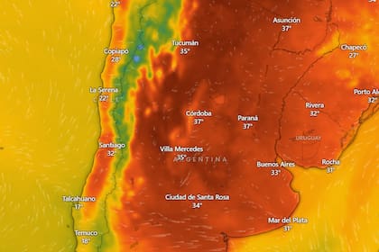 Una vista satelital de cómo se verá el centro y norte del territorio nacional hoy a la tarde