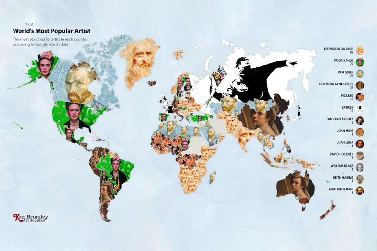 Una visualización del ranking elaborado por www.artsupplies.co.uk