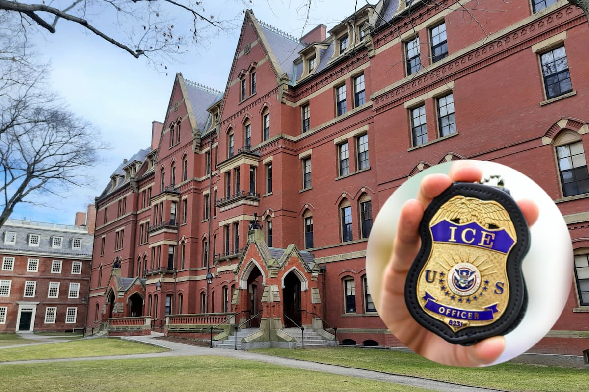 Universidad de Harvard y placa del ICE