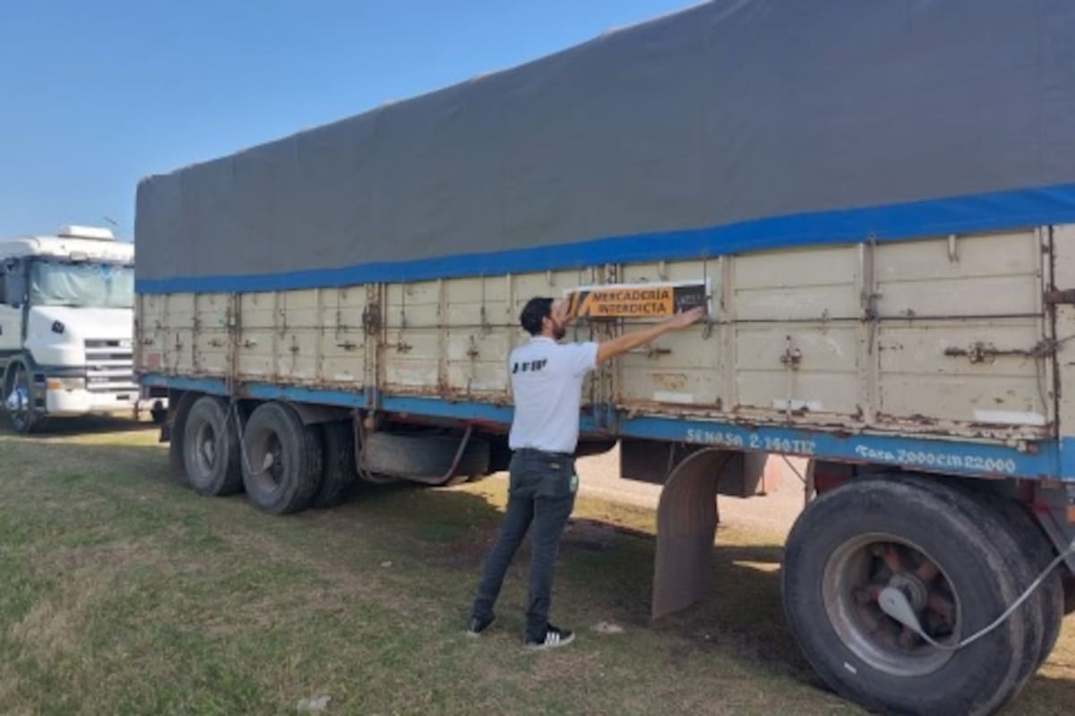 Uno de los camiones que llevaba el cereal que interdictó la AFIP