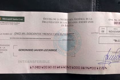 Uno de los comprobantes de OEA presentados por Ustarroz