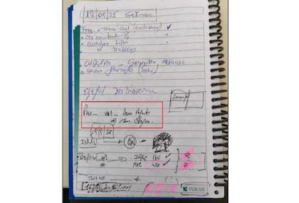 Uno de los cuadernos, con alusiones a "Pino"