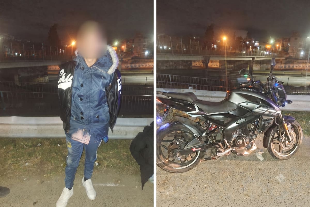 Uno de los delincuentes detenidos en la General Paz y la moto enla que intentó escapar