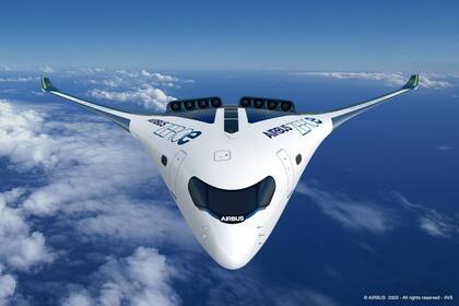 Uno de los diseños con cuerpo de ala mixta de Airbus, impulsado por hidrógeno