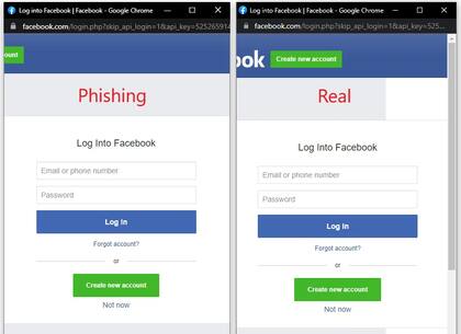 Uno de los ejemplos de una ventana de login falsa junto a una real
