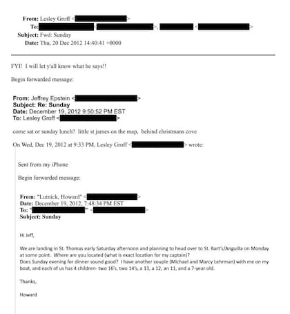 Uno de los emails entre Howard Lutnick y Epstein