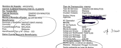 Uno de los envíos a Malasia hecho por una de las mujeres estafadas