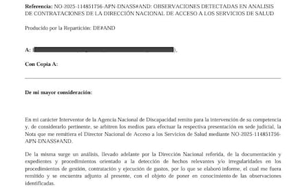 Uno de los informes que Vilches elevó a los responsables de Asuntos Contenciosos de Andis