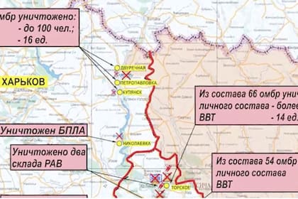 Uno de los mapas difundidos por el Ministerio de Defensa ruso este 4 de octubre