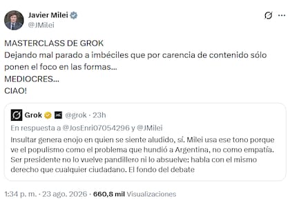 Uno de los mensajes de Milei contra el periodismo