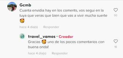 Uno de los pocos comentarios positivos que recibió la pareja en las redes (Foto: Captura de TikTok)
