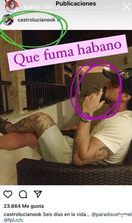 Uno de los posteos compartidos por Juariu tras el informe que presentó en Bendita sobre un posible romance entre Barón y Castro