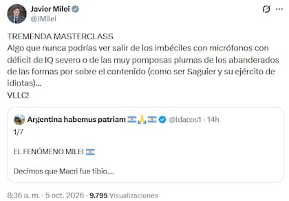 Uno de los posteos de Milei contra periodistas