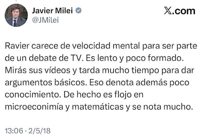 Uno de los posteos de Milei de 2018