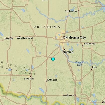 Uno de los sismos más fuertes de las últimas horas en territorio continental de Estados Unidos ocurrió cerca de Alex, Oklahoma