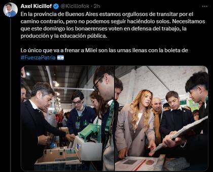 Uno de los últimos posteos del gobernador bonaerense antes de las elecciones
