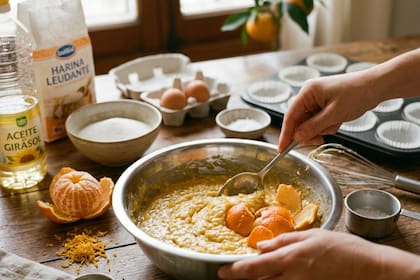 Unos muffins de mandarina irresistibles y con un truco que muy pocos saben: la fruta se utiliza incluso con cáscara (Foto: Ilustrativa IA)