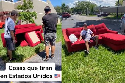 Unos tiktokers encontraron un sillón en la basura de Estados Unidos y un detalle los dejó atónitos
