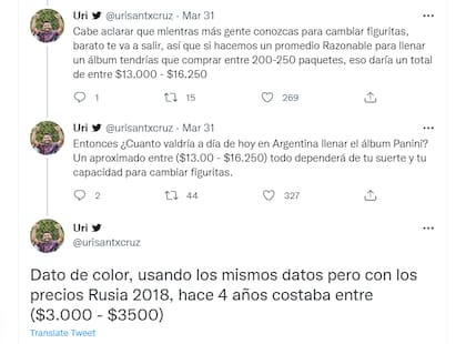 Uri hizo la comparativa de lo que se podría pagar ahora, con y sin probabilidades de intercambiar figuritas con amigos