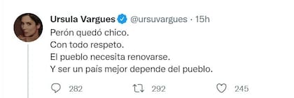 Úrsula Vargues tuiteó que "el pueblo necesita de renovarse"