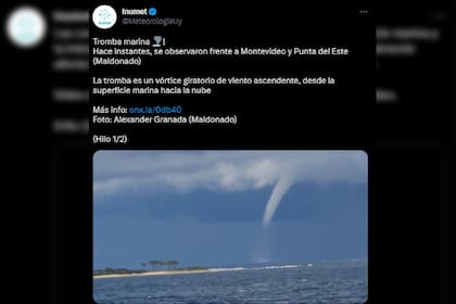 Uruguay detectó una tromba (Captura Twitter)