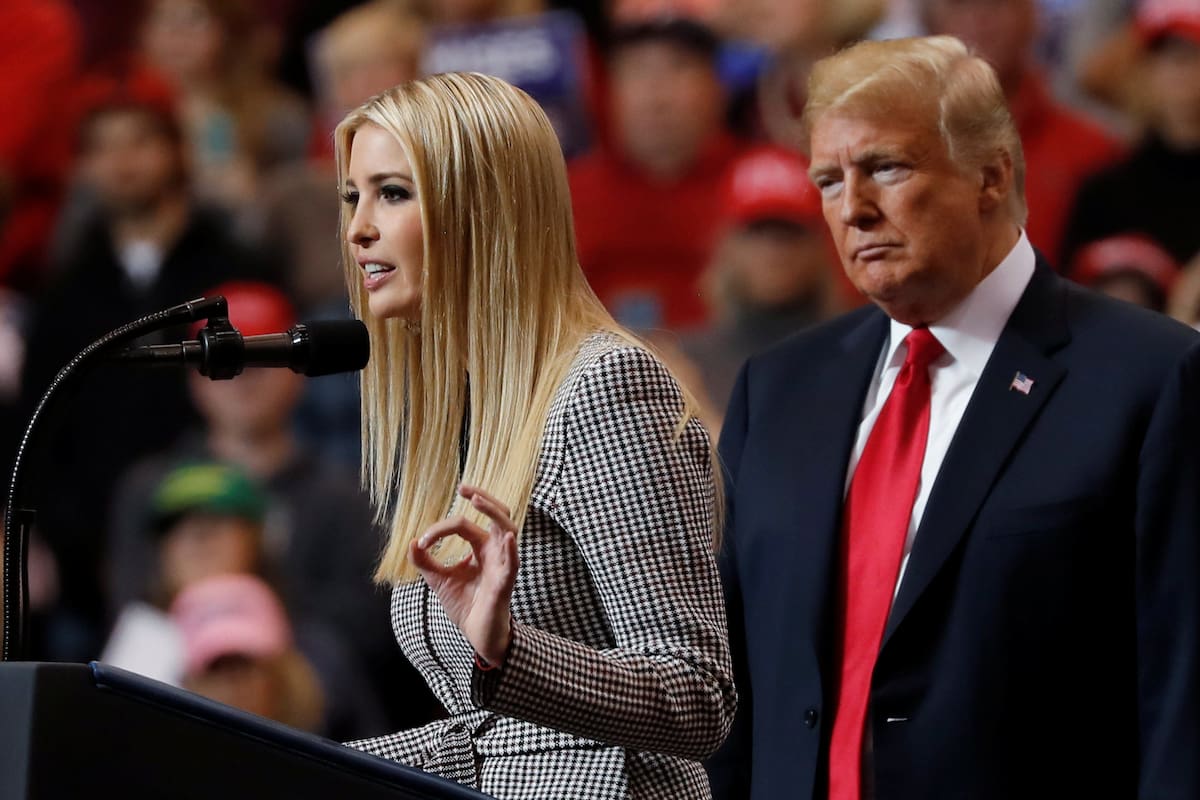 U.S. President Donald Trump listens as his daughter, White House senior adviser Ivanka Trump, speaks during a campaign rally in Cleveland, Ohio., U.S., November 5, 2018. REUTERSCarlos Barria