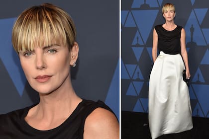 Charlize Theron fue a la fiesta de la Academia en plena campaña para conseguir una nominación por su trabajo en El escándalo que se estrenará en enero