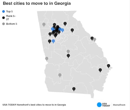 USA TODAY elaboró un mapa con la ubicación de cada ciudad que integro este ranking